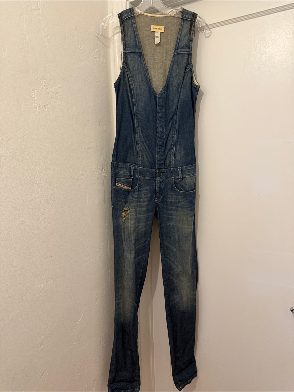 Diesel Y2K Denim Deep-V Women's Jumpsuit in Blue - Picture 2 of 11